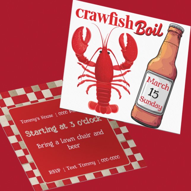 Carte Crawfish Mudbugs and Beer Party (Customize the front and back of this cute Crawfish Boil party invitation)