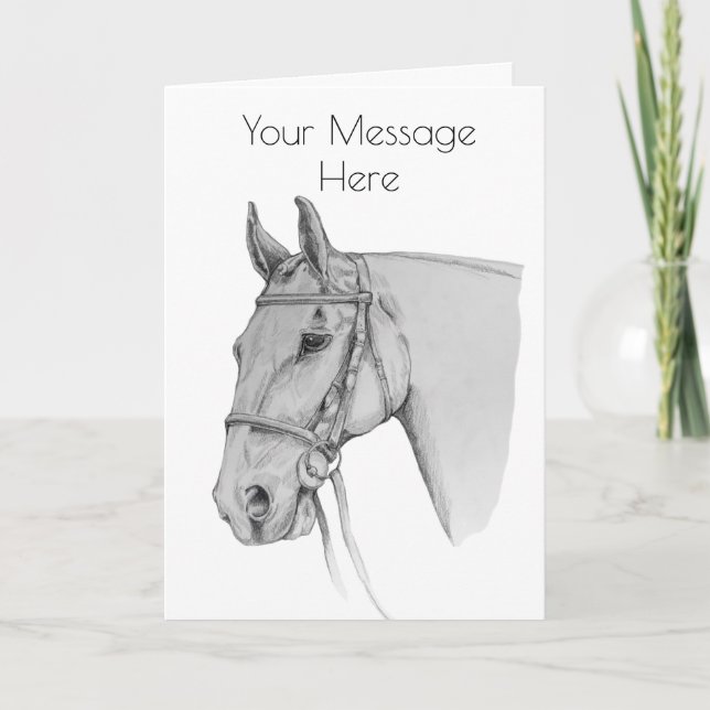 Carte Crayon Chasseur Cheval Dessin noir (Devant)