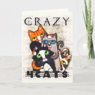 Carte Crazy For Cats Friendship Grey Card