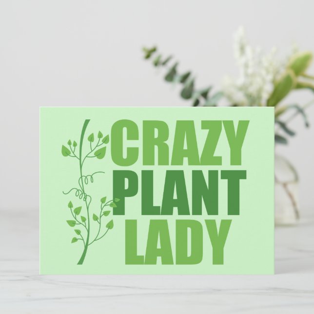 Carte Crazy Plante Lady Cute Green Botaniste Card (Debout devant)