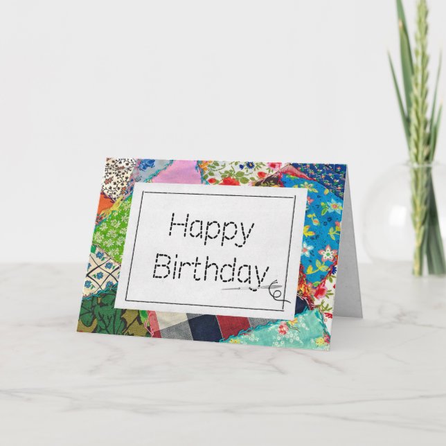 Carte Crazy Quilt avec aiguille pour l'anniversaire (Devant)