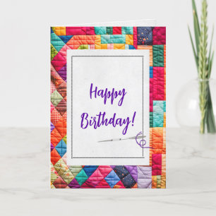 Carte Crazy Quilt et Aiguille Pour Anniversaire