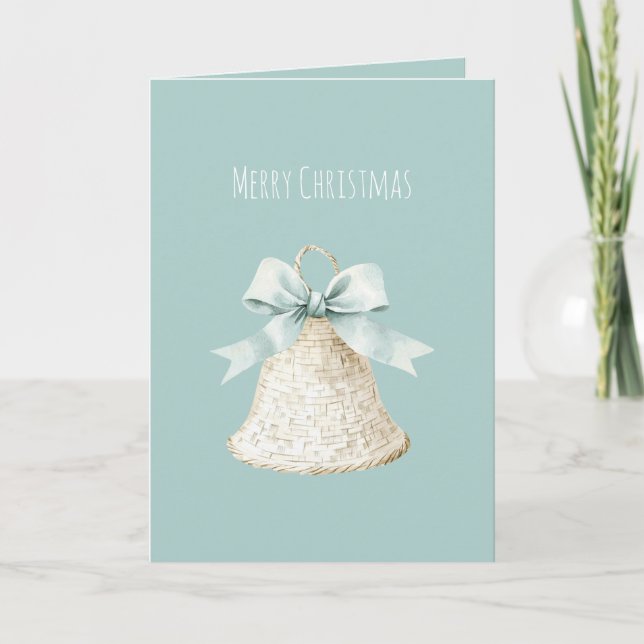 Carte Cream Christmas Bell Pretty Blue Bow (Devant)