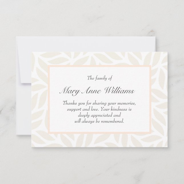 Carte Cream feuillage funéraire délicat merci (Devant)