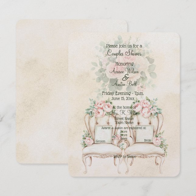 Carte Creamy Yellow Floral Couples Shower  (Devant / Derrière)