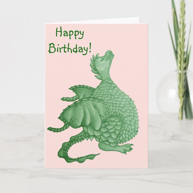 Carte créature imaginaire mythique dragon vert mignon (Devant)