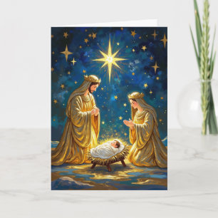 Carte Crèche dorée de la Nativité