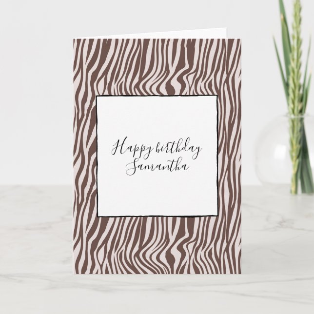Carte Crème Brown Zèbre Imprimer Anniversaire (Devant)