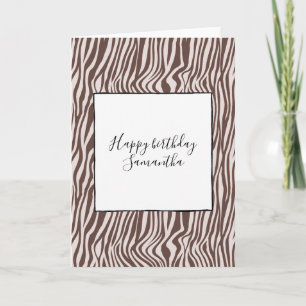 Carte Crème Brown Zèbre Imprimer Anniversaire