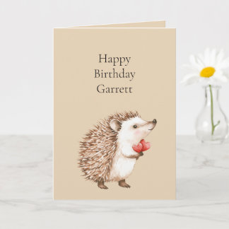 Carte Crème Coeurs rouges Hérisson Anniversaire