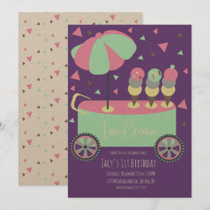 Carte Crème de glace Stand Confetti Anniversaire fête vi