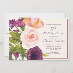 Carte Crème florale rose pourpre 75e anniversaire