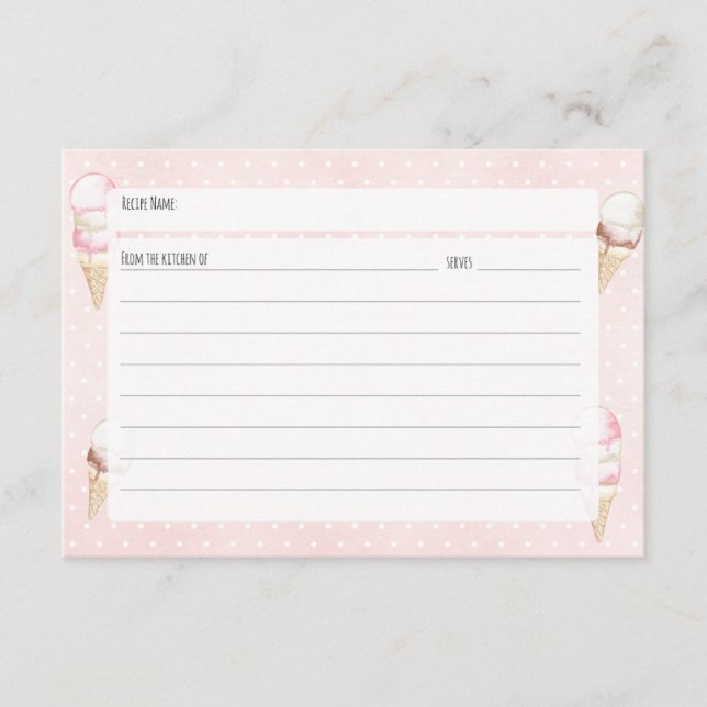 Carte Crème glacée et recette rose Pois (Devant)