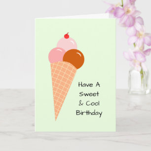 Carte Crème glacée Scoops Cone Cherry Sweet été Annivers