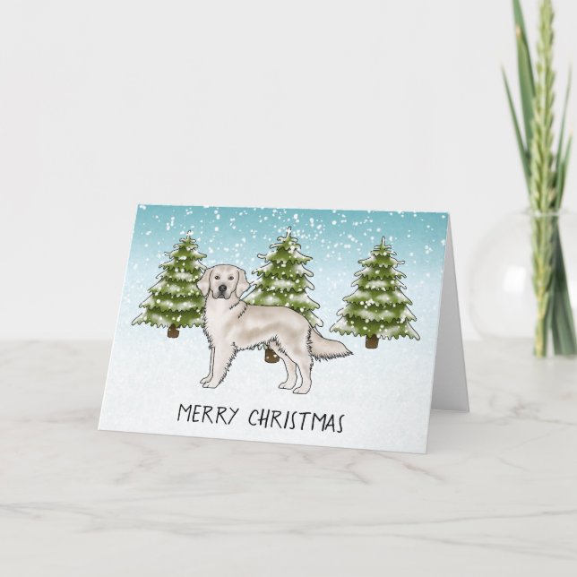 Carte Crème Golden Retriever Bleu hiver Joyeux Noël (Devant)
