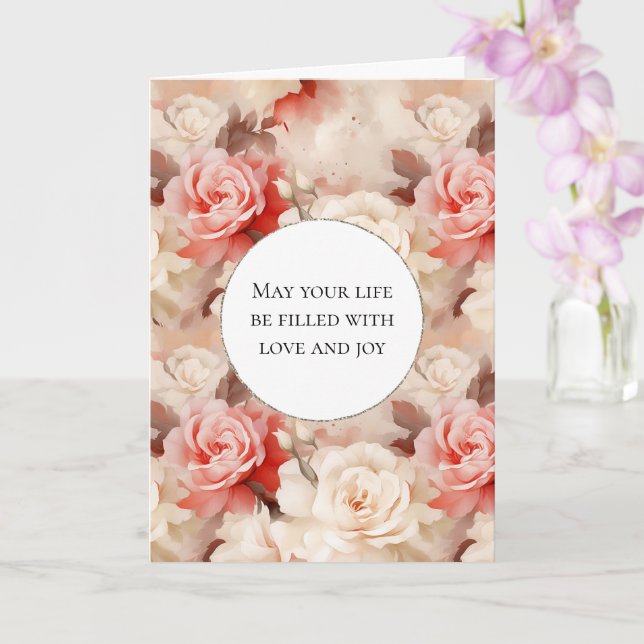 Carte Crème rose vierge Rose Floral Amour & Joie Mariage (Orchidée)