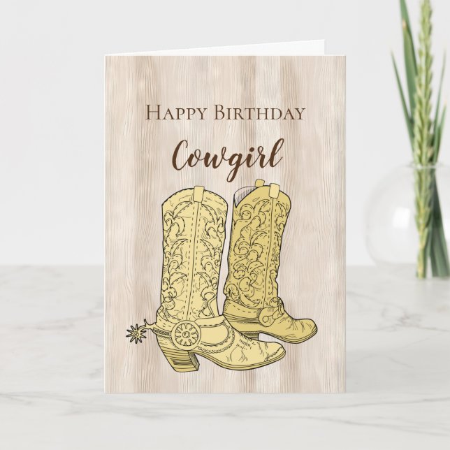 Carte Crème Rustique Faux Botte de cowboy en bois blanc (Devant)