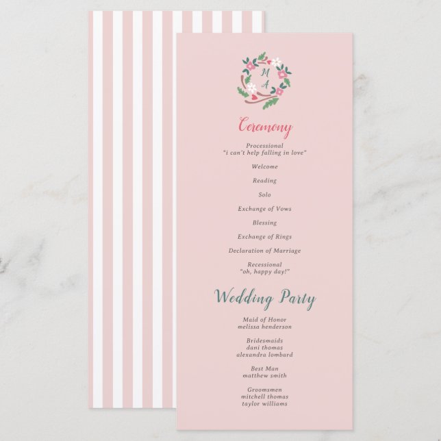 Carte Crête florale rustique avec Monogramme (Devant / Derrière)