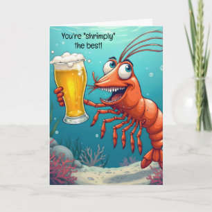 Carte Crevettes d'anniversaire avec une bière
