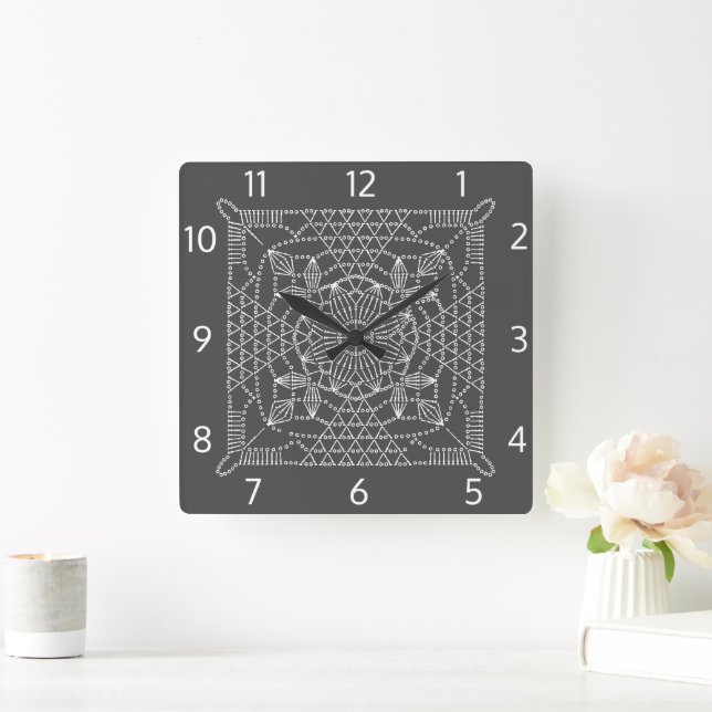 Carte Crochet gris acier Horloge murale Carré (Maison)