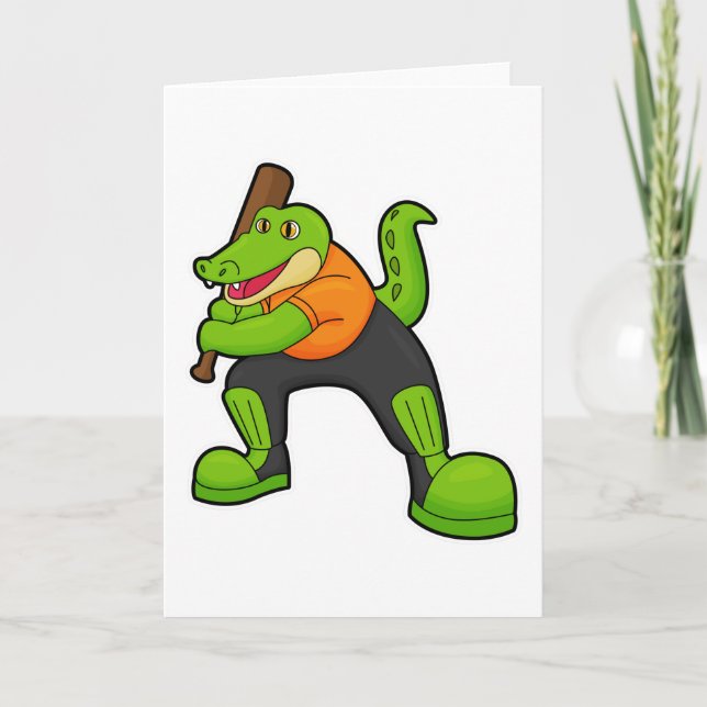 Carte Crocodile au cricket avec batte de cricket (Devant)