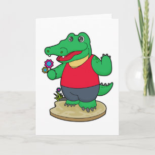 Carte Crocodile avec des fleurs
