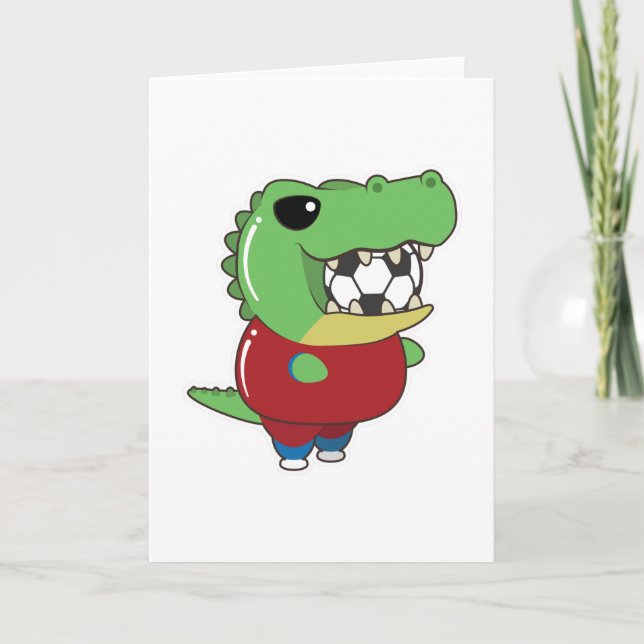 Carte Crocodile en joueur de football avec ballon de foo (Devant)