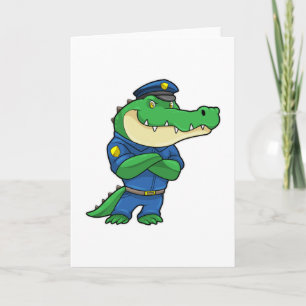 Carte Crocodile en policier avec uniforme de police
