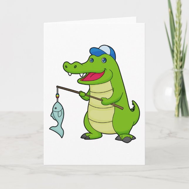 Carte Crocodile Pêche Pêcheur Pêcheur canne à pêche (Devant)