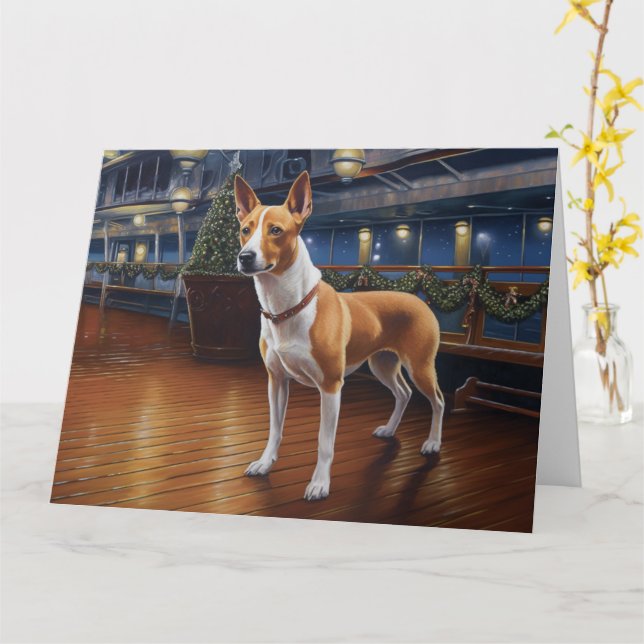 Carte Croisière de Noël Basenji : Pawsome Holiday Delft (Fleur jaune)