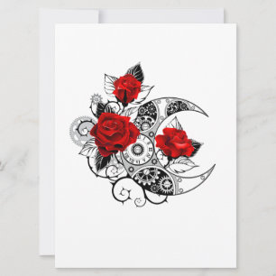 Carte Croissant mécanique avec roses rouges