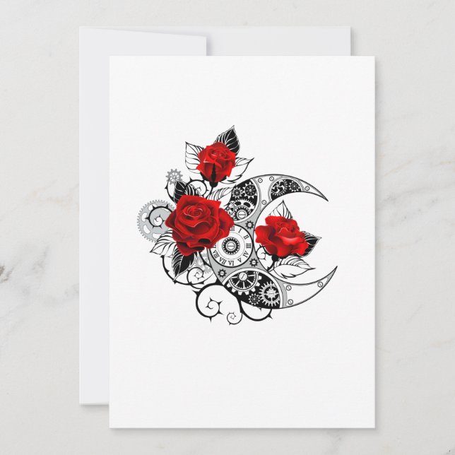 Carte Croissant mécanique avec roses rouges (Devant)