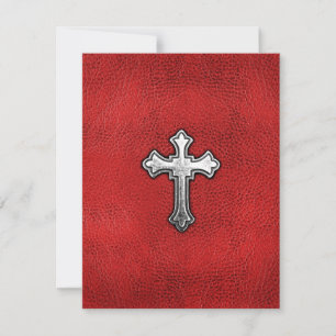 Carte Croix métallique sur cuir rouge