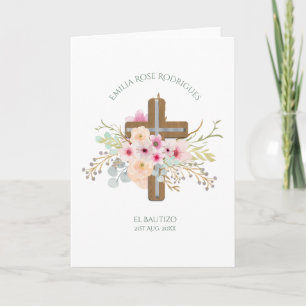 Carte Croix rose florale filles Bautizo Bautismo Baptism