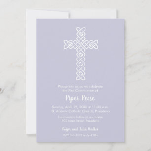 Carte Croix sur Pale Lavender Christening Baptism Invita