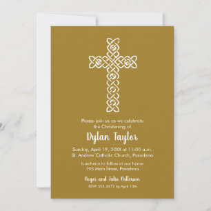 Carte Croix sur Vieux Baptême d'or, Christening Invitati