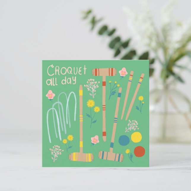 Carte CROQUET TOUTE LA JOURNÉE Jeu de pelouse mignonne C (Debout devant)