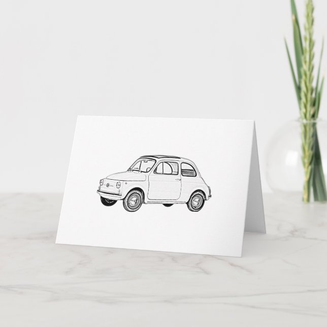 Carte Croquis au crayon noir et blanc classique Fiat 500 (Devant)