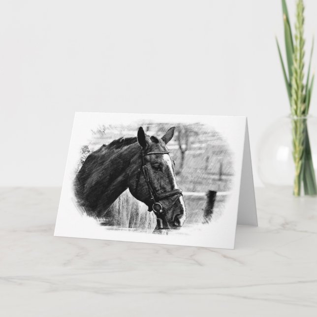 Carte Croquis de cheval noir et blanc (Devant)