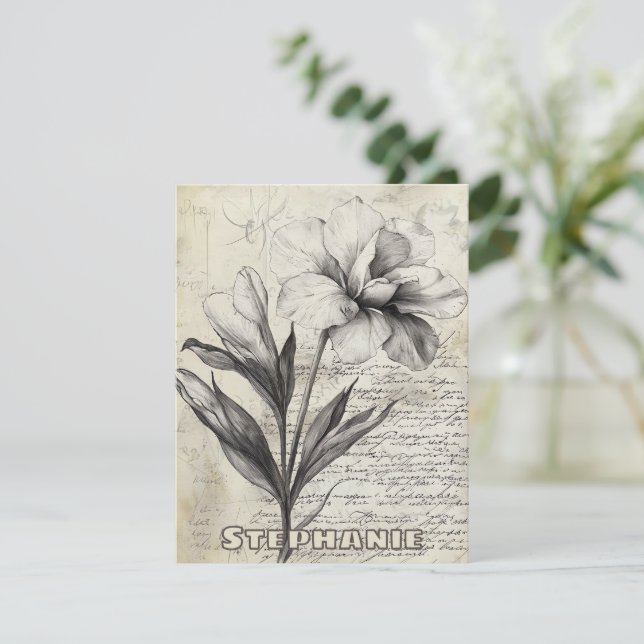 Carte Croquis floral rustique avec calligraphie - âge (3 (Debout devant)