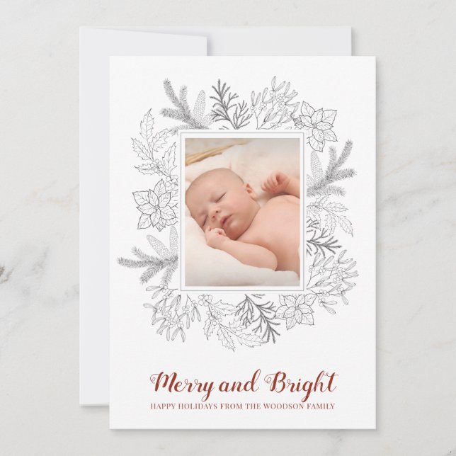 Carte Croquis rustique Joyeux et Bright Baby Christmas C (Devant)
