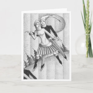Carte Croquis vintage de patineurs de glace de Deco