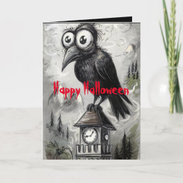 Carte Crow noir gothique et tour Halloween Éffrayant