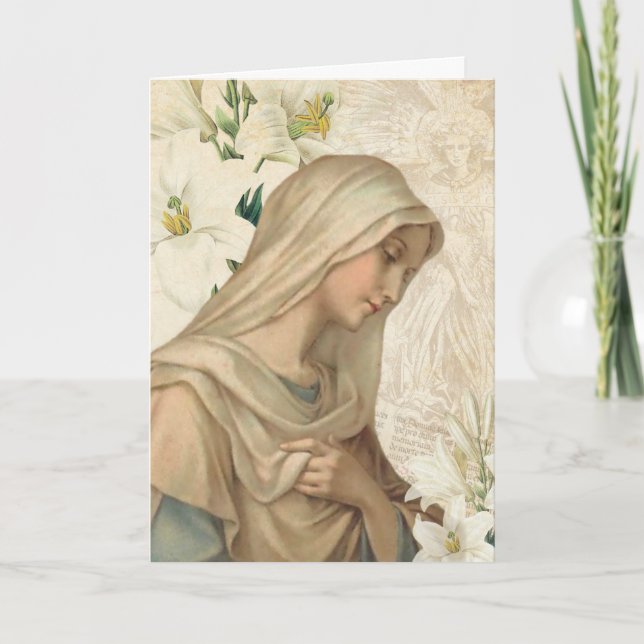 Carte Cru religieux d'ange de lis de Vierge Marie (Devant)