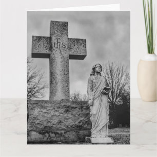 Carte Crucifix et ange en noir et blanc