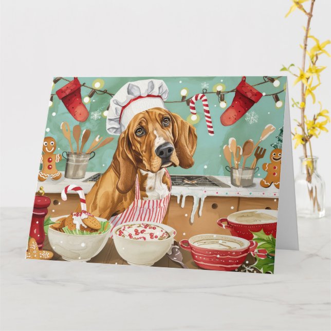 Carte Cuisine de vacances Coonhound : Festive Noël (Fleur jaune)