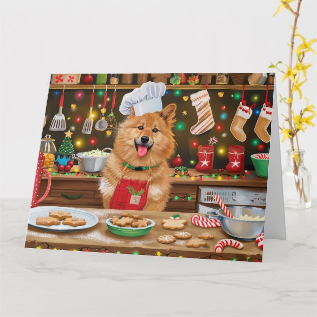 Carte Cuisine de vacances pour spitz finlandais : Noël f (Fleur jaune)