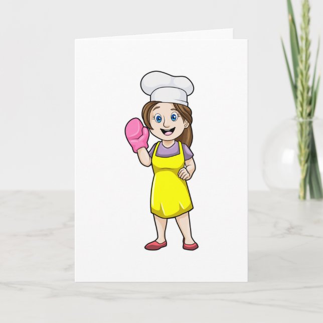Carte Cuisinier avec tablier de cuisine et gants de four (Devant)