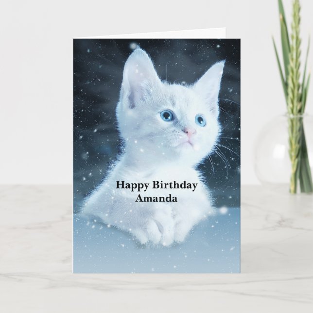 Carte Cuite Kitten blanc avec de beaux yeux bleus (Devant)