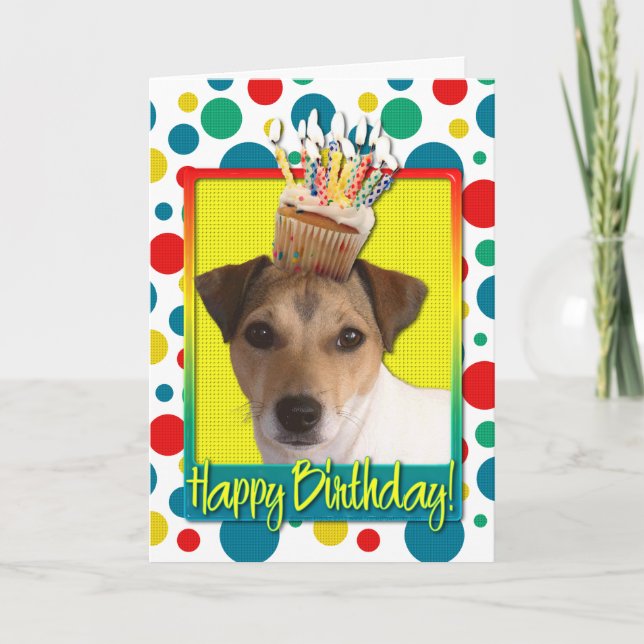 Carte Cupcake anniversaire - Jack Russell (Devant)